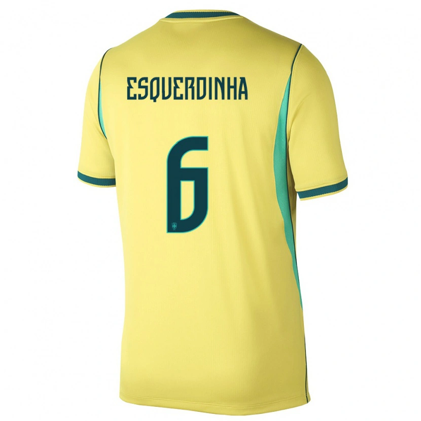 Danxen Men Brazil Esquerdinha #6 Yellow Green Home Jersey 26-28 T-Shirt