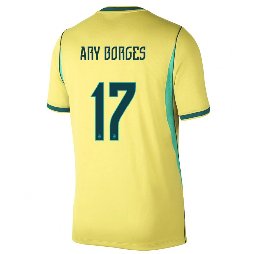 Danxen Men Brazil Ary Borges #17 Yellow Green Home Jersey 26-28 T-Shirt