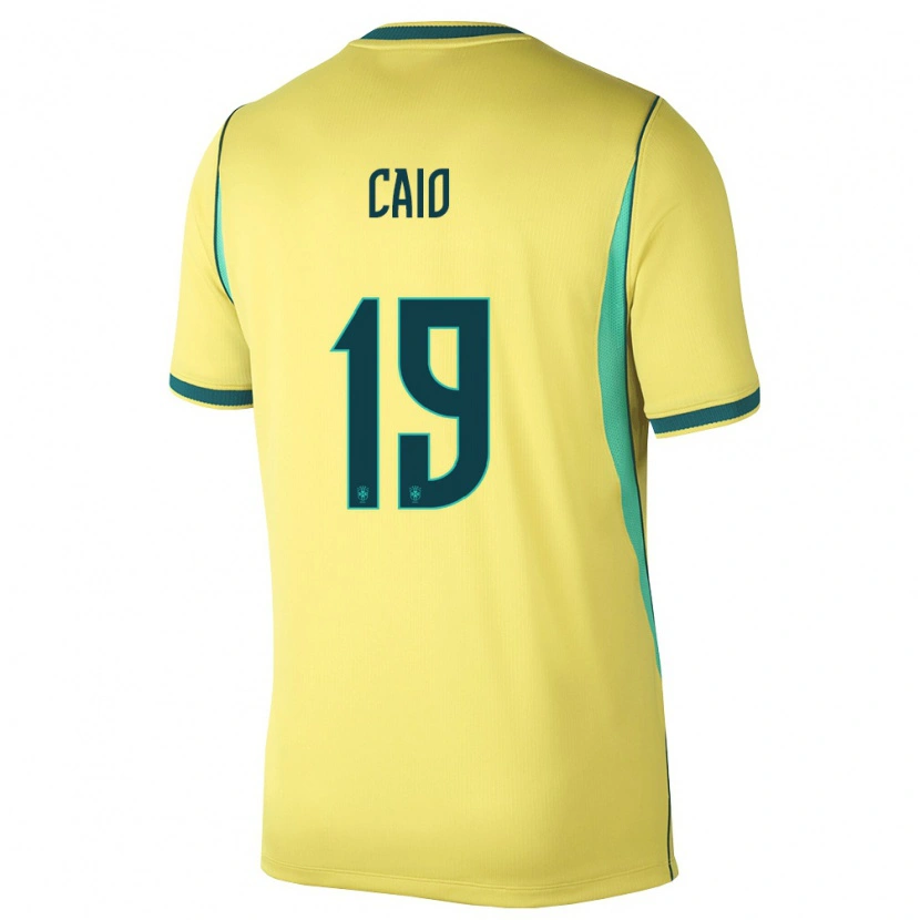 Danxen Men Brazil Caio #19 Yellow Green Home Jersey 26-28 T-Shirt
