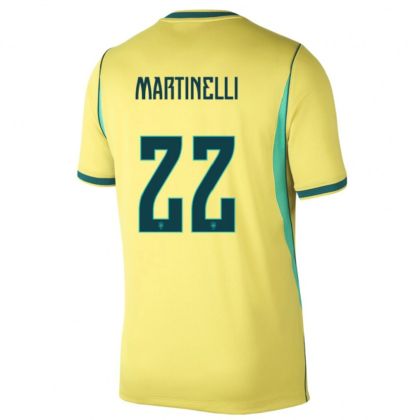 Danxen Men Brazil Gabriel Martinelli #22 Yellow Green Home Jersey 26-28 T-Shirt