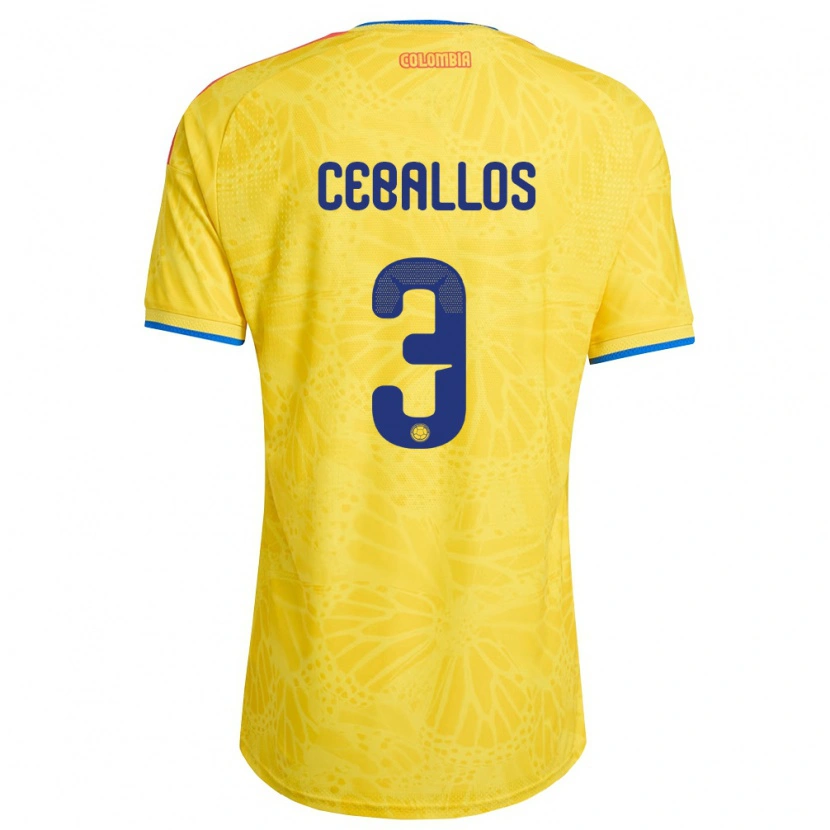 Danxen Men Colombia Brayan Ceballos #3 Yellow Blue Red Home Jersey 26-28 T-Shirt