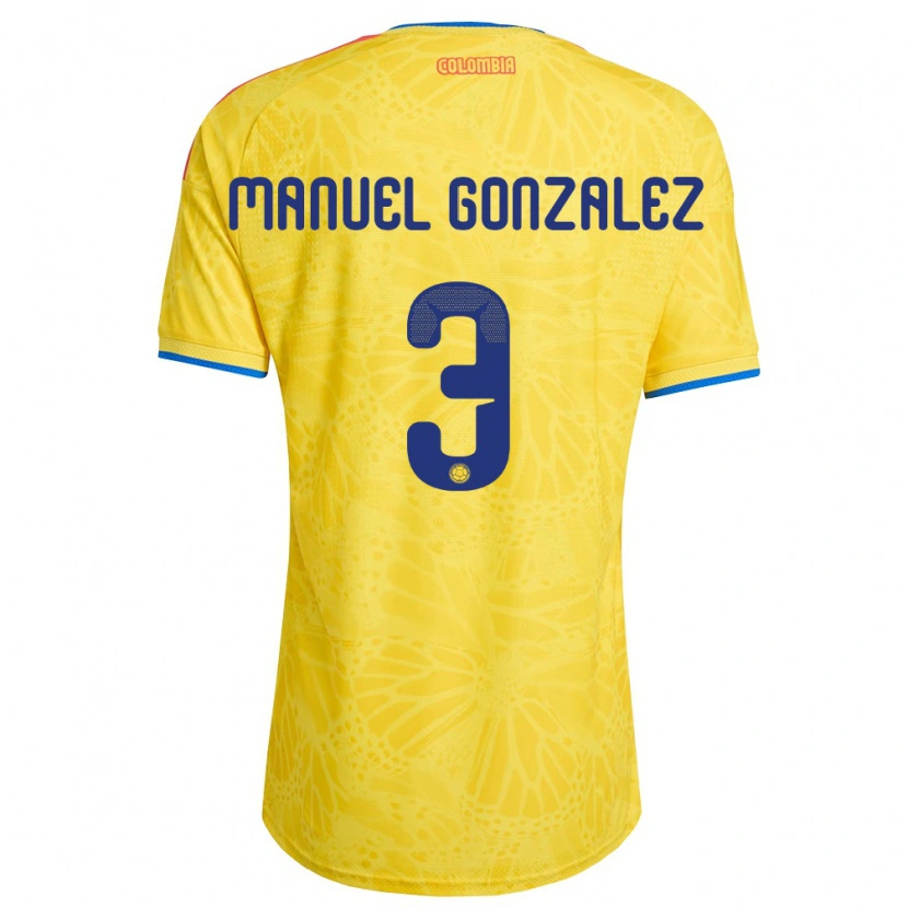 Danxen Men Colombia Carlos Manuel González #3 Yellow Blue Red Home Jersey 26-28 T-Shirt