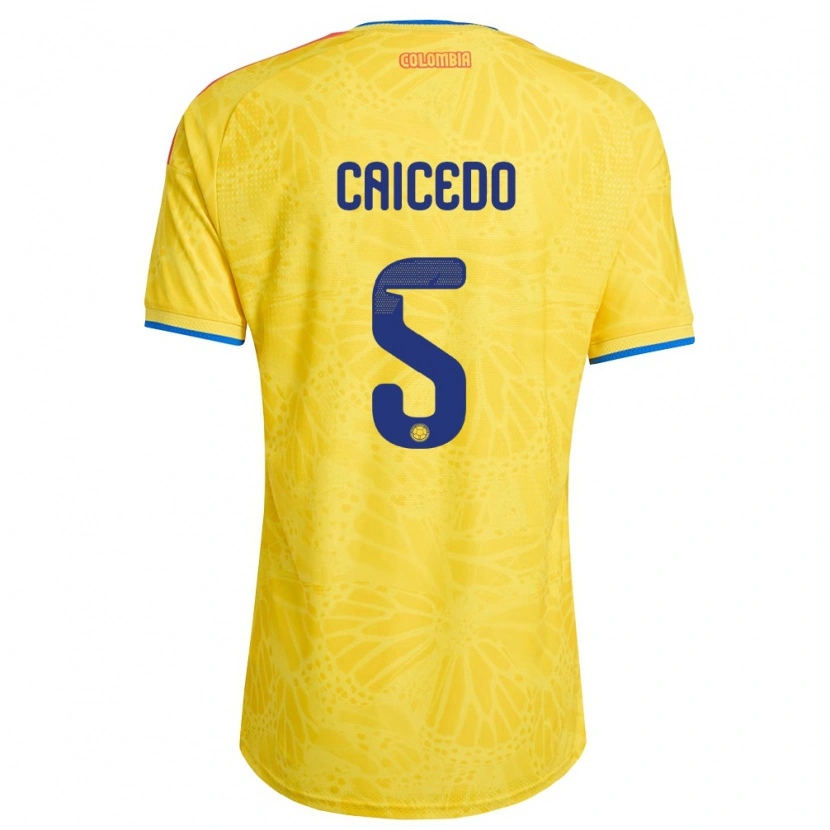 Danxen Men Colombia Kelly Caicedo #5 Yellow Blue Red Home Jersey 26-28 T-Shirt