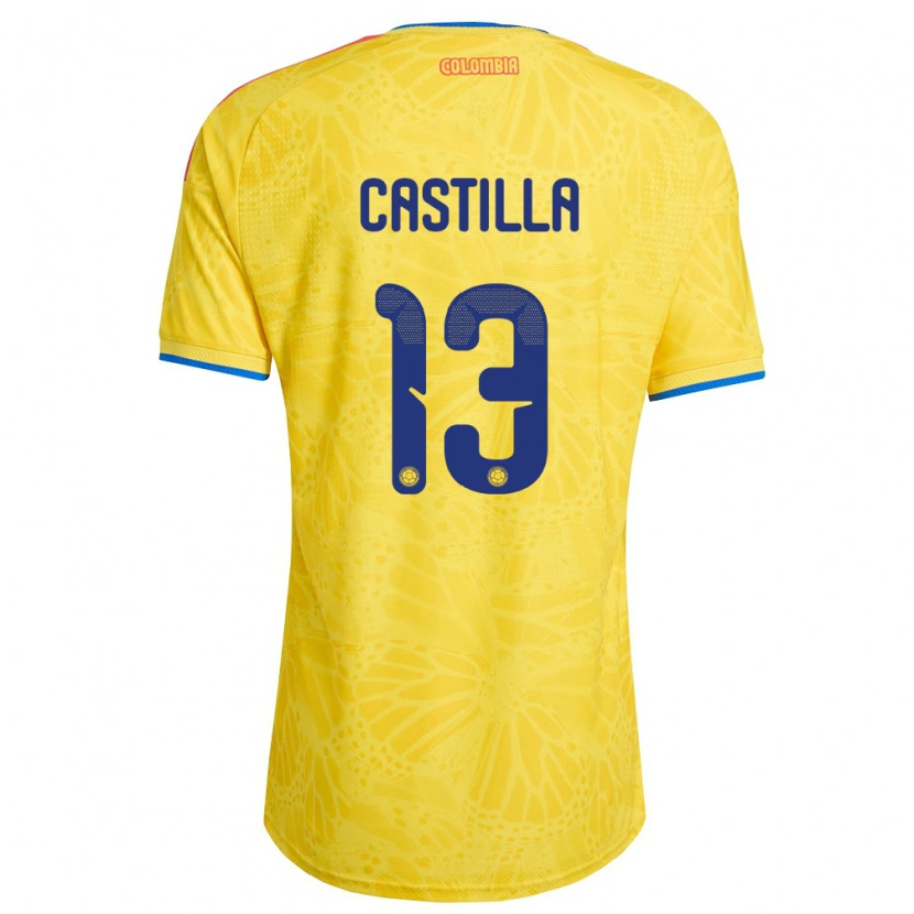 Danxen Men Colombia Juan Castilla #13 Yellow Blue Red Home Jersey 26-28 T-Shirt