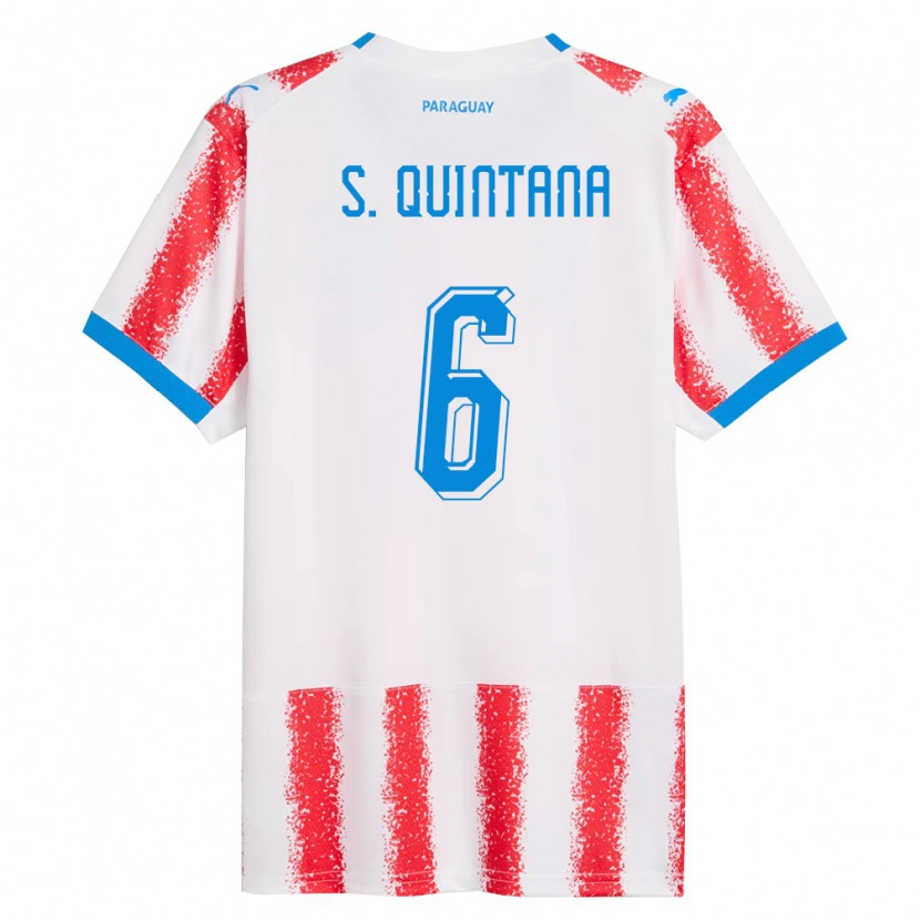 Danxen Men Paraguay Sebastián Quintana #6 White Red Blue Home Jersey 26-28 T-Shirt