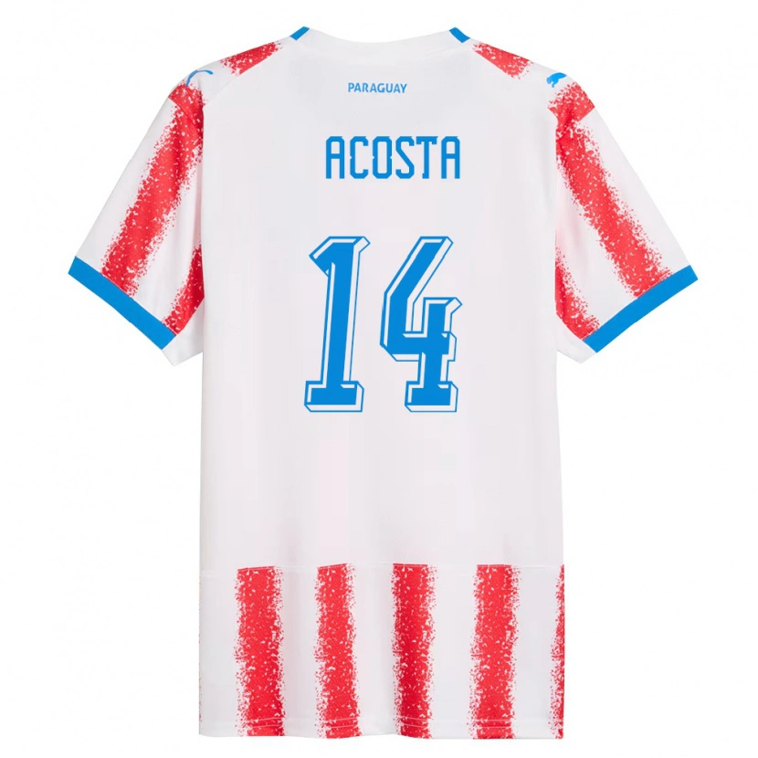 Danxen Men Paraguay Emilio Acosta #14 White Red Blue Home Jersey 26-28 T-Shirt