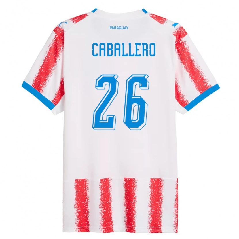 Danxen Men Paraguay Hernesto Caballero #26 White Red Blue Home Jersey 26-28 T-Shirt