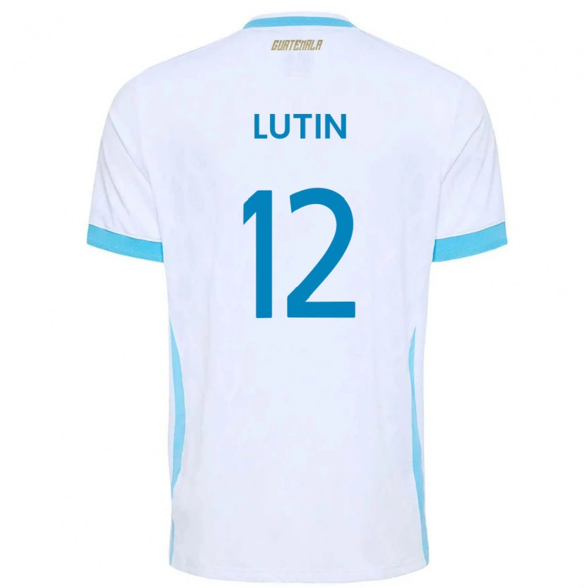 Danxen Men Guatemala John Lutin #12 White Sky Blue Gold Home Jersey 26-28 T-Shirt