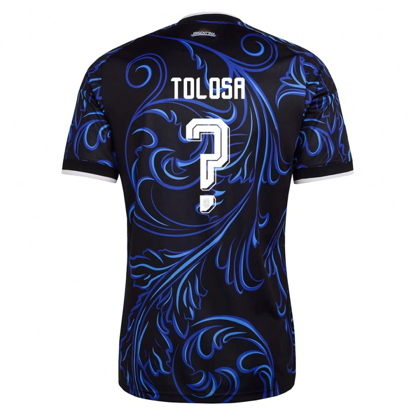 Danxen Men Argentina Genaro Tolosa #0 Black White Sky Blue Away Jersey 26-28 T-Shirt