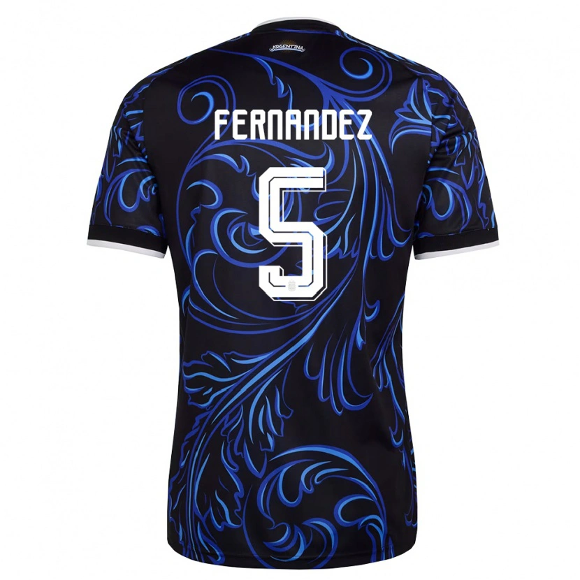 Danxen Men Argentina Ezequiel Fernández #5 Black White Sky Blue Away Jersey 26-28 T-Shirt