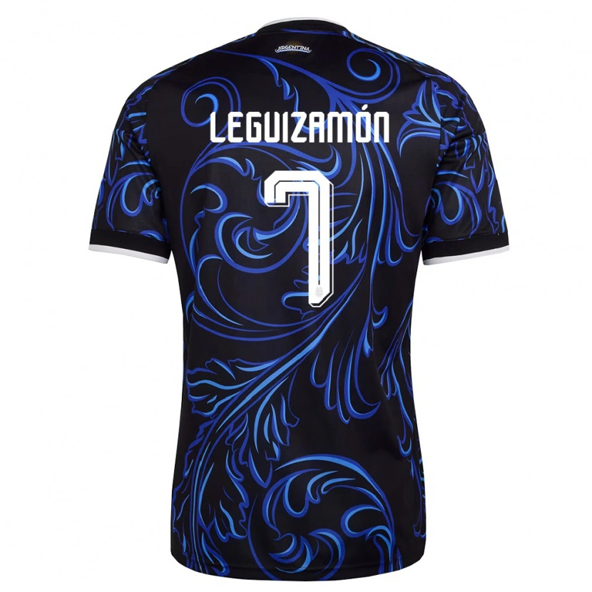 Danxen Men Argentina Luciano Leguizamón #7 Black White Sky Blue Away Jersey 26-28 T-Shirt