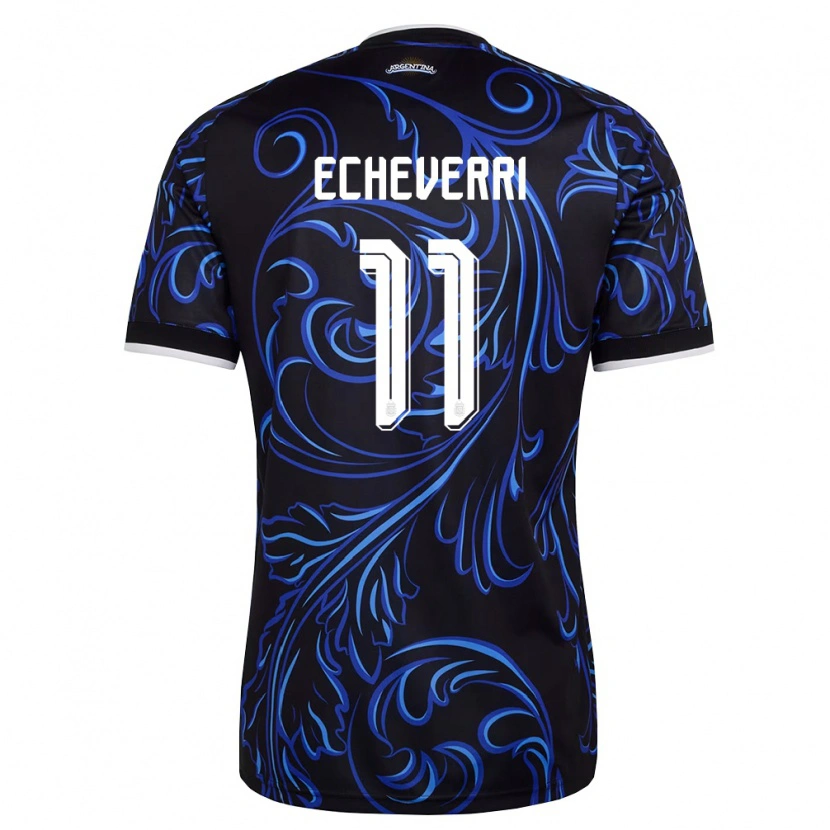 Danxen Men Argentina Claudio Echeverri #11 Black White Sky Blue Away Jersey 26-28 T-Shirt