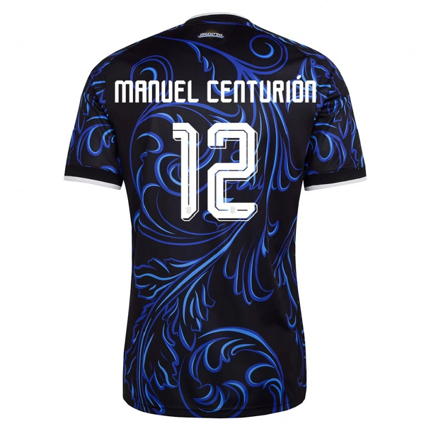 Danxen Men Argentina Juan Manuel Centurión #12 Black White Sky Blue Away Jersey 26-28 T-Shirt