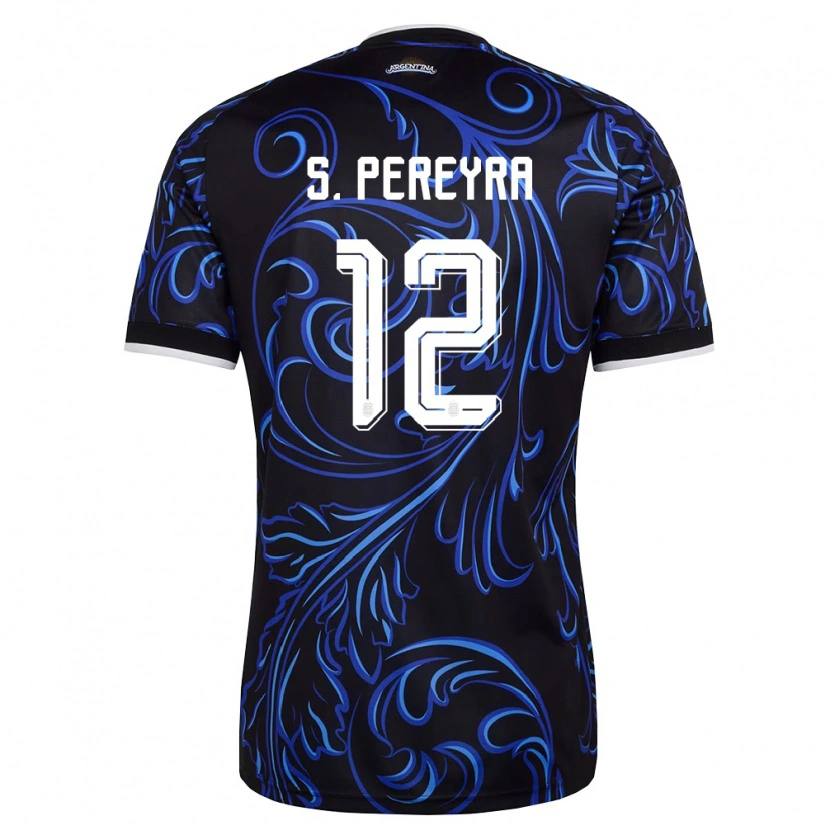 Danxen Men Argentina Solana Pereyra #12 Black White Sky Blue Away Jersey 26-28 T-Shirt