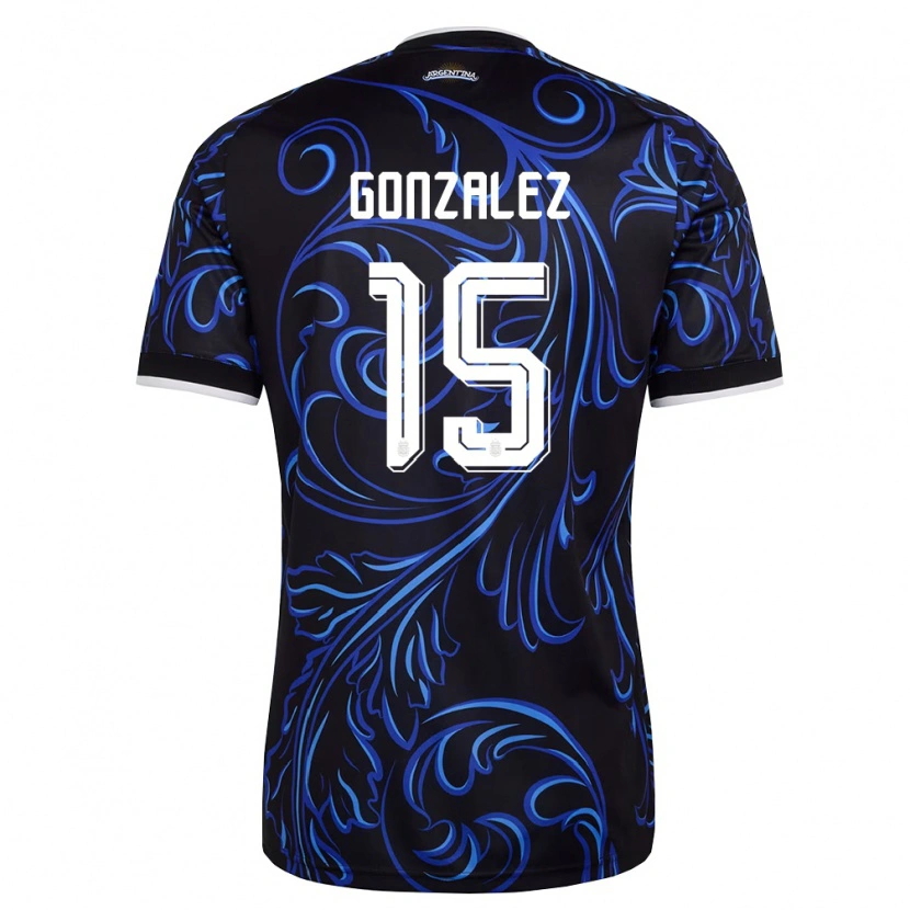 Danxen Men Argentina Nico González #15 Black White Sky Blue Away Jersey 26-28 T-Shirt