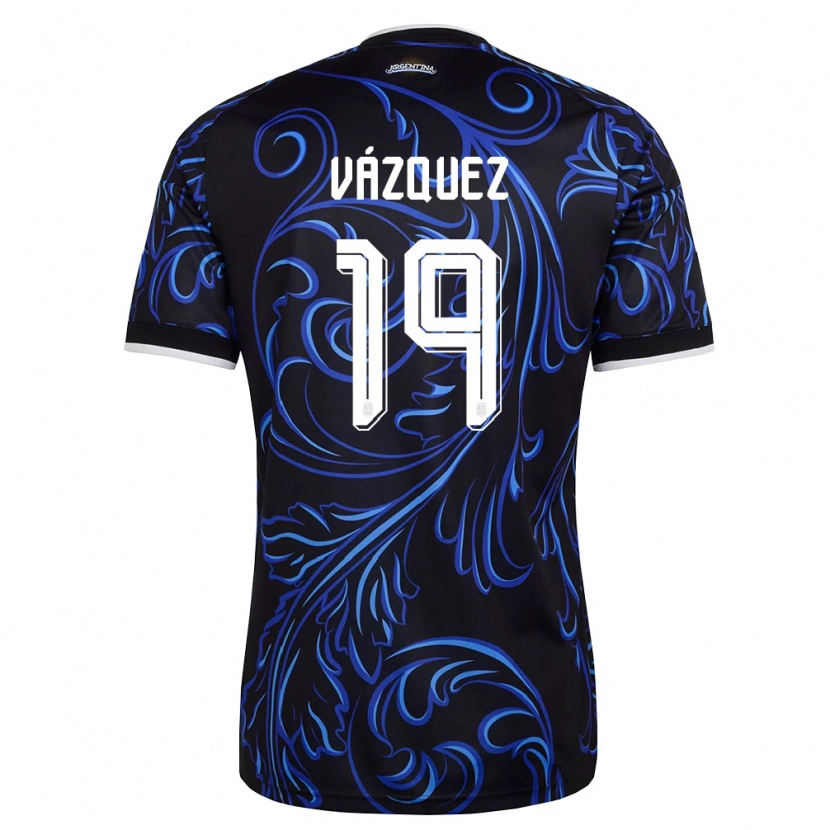 Danxen Men Argentina Gabriel Vázquez #19 Black White Sky Blue Away Jersey 26-28 T-Shirt
