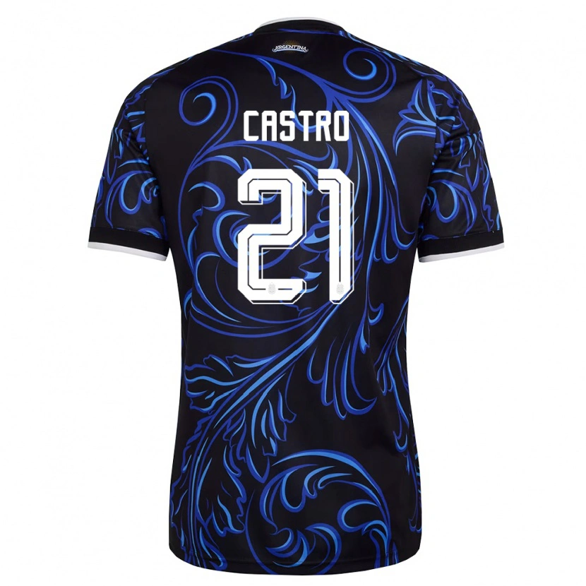 Danxen Men Argentina Santiago Castro #21 Black White Sky Blue Away Jersey 26-28 T-Shirt