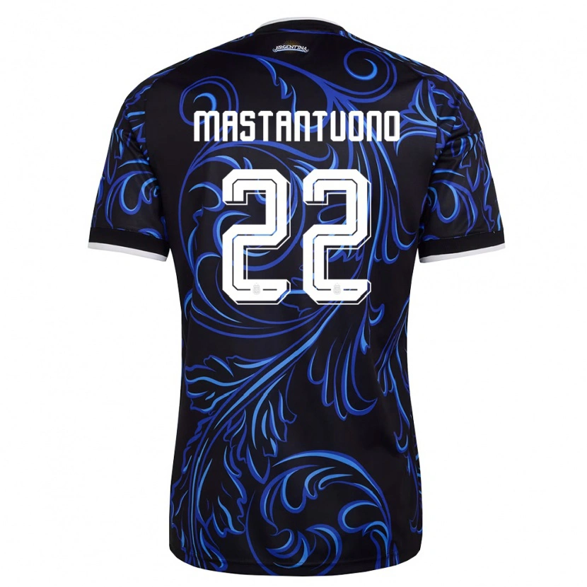 Danxen Men Argentina Franco Mastantuono #22 Black White Sky Blue Away Jersey 26-28 T-Shirt