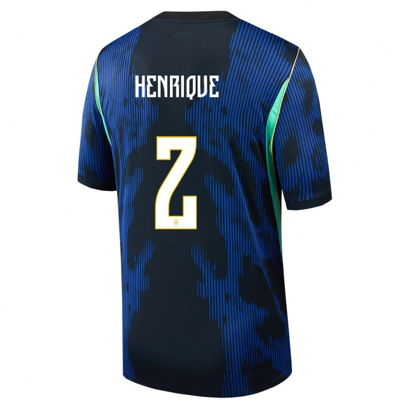 Danxen Men Brazil Henrique #2 Blue Navy Yellow Away Jersey 26-28 T-Shirt