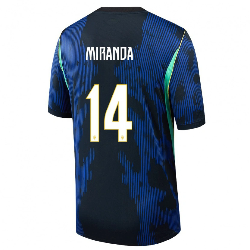 Danxen Men Brazil Lucas Miranda #14 Blue Navy Yellow Away Jersey 26-28 T-Shirt