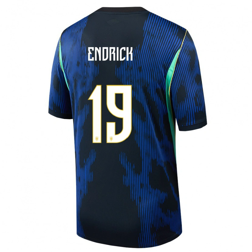 Danxen Men Brazil Endrick #19 Blue Navy Yellow Away Jersey 26-28 T-Shirt