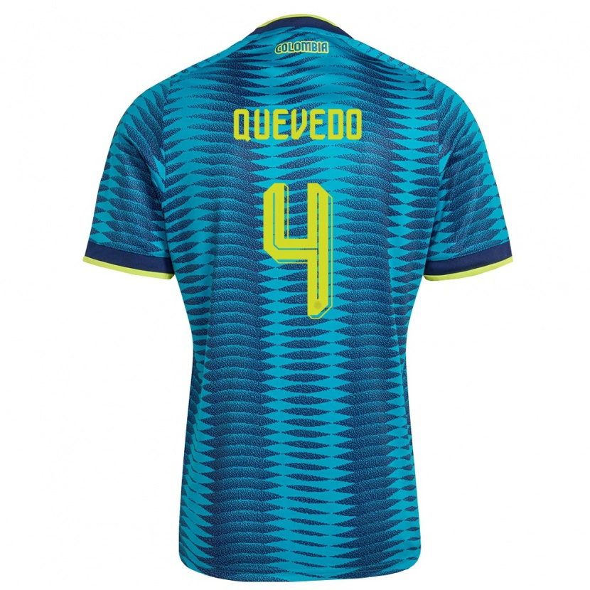 Danxen Men Colombia Juan Quevedo #4 Blue Navy Yellow Away Jersey 26-28 T-Shirt