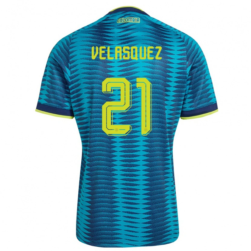 Danxen Men Colombia Samuel Velásquez #21 Blue Navy Yellow Away Jersey 26-28 T-Shirt