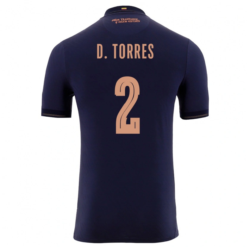 Danxen Men Ecuador Darío Torres #2 Navy Gold Away Jersey 26-28 T-Shirt