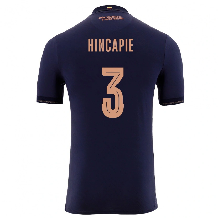 Danxen Men Ecuador Piero Hincapié #3 Navy Gold Away Jersey 26-28 T-Shirt