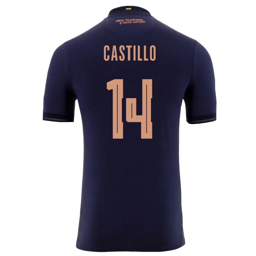 Danxen Men Ecuador Darío Castillo #14 Navy Gold Away Jersey 26-28 T-Shirt