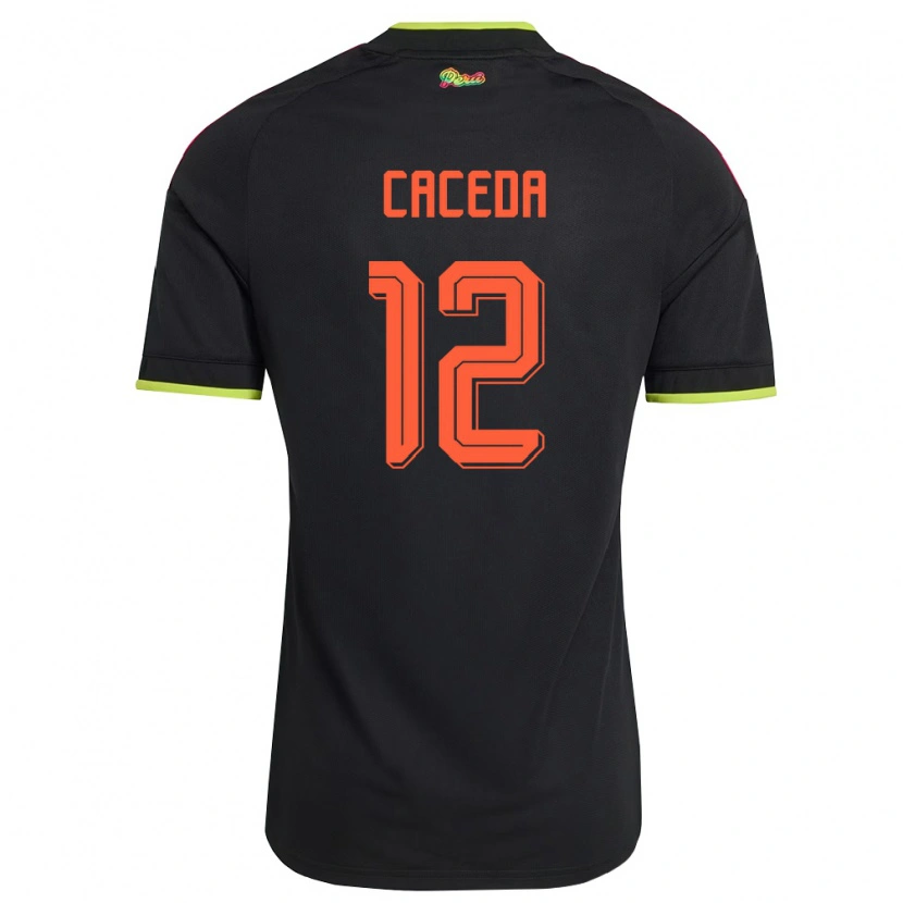 Danxen Men Peru Carlos Cáceda #12 Black Yellow Pink Away Jersey 26-28 T-Shirt