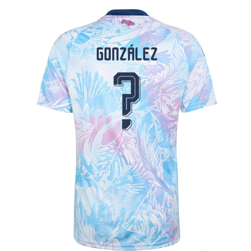 Danxen Men Costa Rica Ariel Gonzalez #0 Sky Blue Navy Pink Away Jersey 26-28 T-Shirt