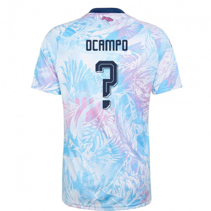 Danxen Men Costa Rica Benjamin Ocampo #0 Sky Blue Navy Pink Away Jersey 26-28 T-Shirt