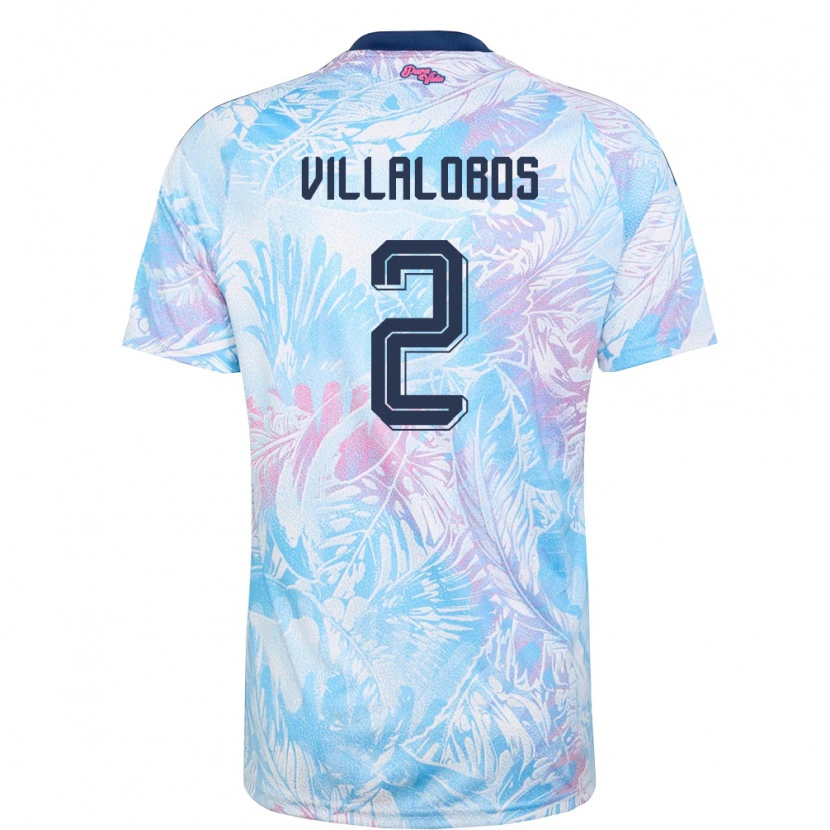 Danxen Men Costa Rica Guillermo Villalobos #2 Sky Blue Navy Pink Away Jersey 26-28 T-Shirt