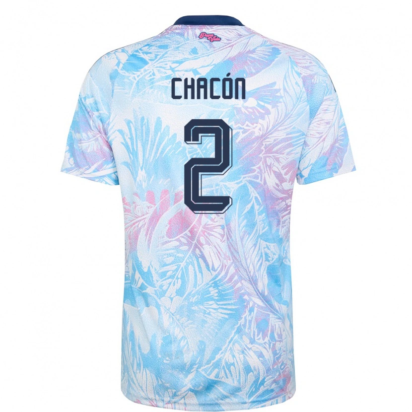 Danxen Men Costa Rica Daniel Chacon #2 Sky Blue Navy Pink Away Jersey 26-28 T-Shirt