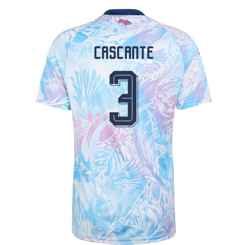 Danxen Men Costa Rica Julio Cascante #3 Sky Blue Navy Pink Away Jersey 26-28 T-Shirt