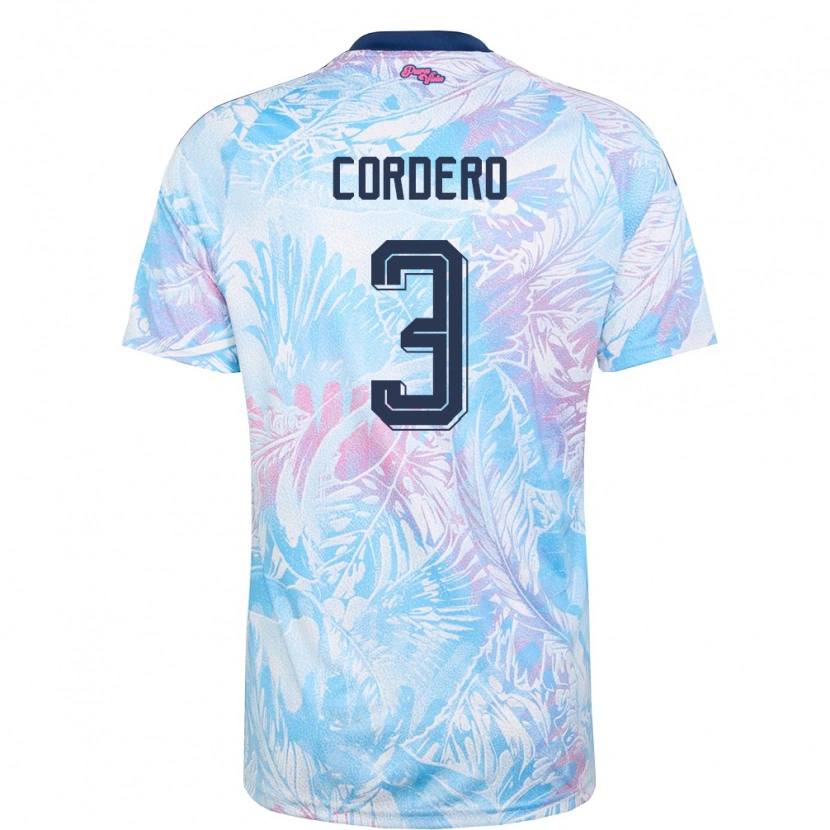 Danxen Men Costa Rica Thiago Cordero #3 Sky Blue Navy Pink Away Jersey 26-28 T-Shirt