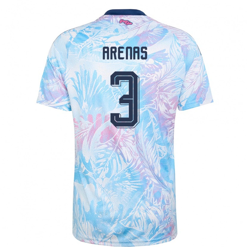 Danxen Men Costa Rica Alejandro Arenas #3 Sky Blue Navy Pink Away Jersey 26-28 T-Shirt