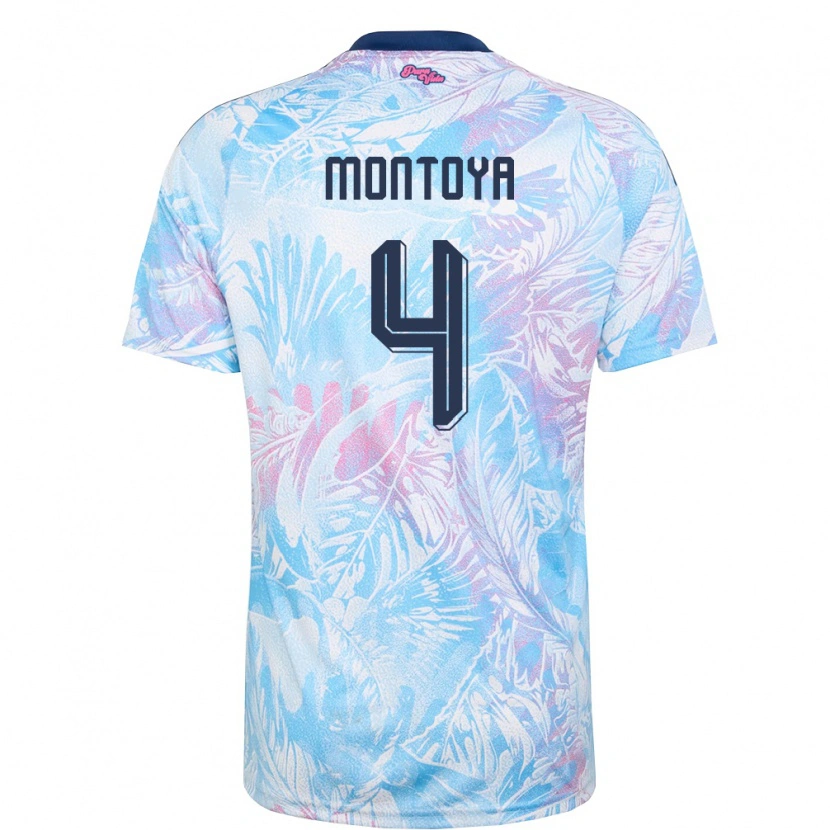 Danxen Men Costa Rica Aarón Montoya #4 Sky Blue Navy Pink Away Jersey 26-28 T-Shirt