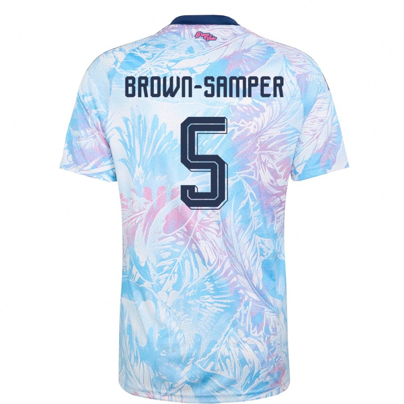 Danxen Men Costa Rica Isaac Brown-Samper #5 Sky Blue Navy Pink Away Jersey 26-28 T-Shirt