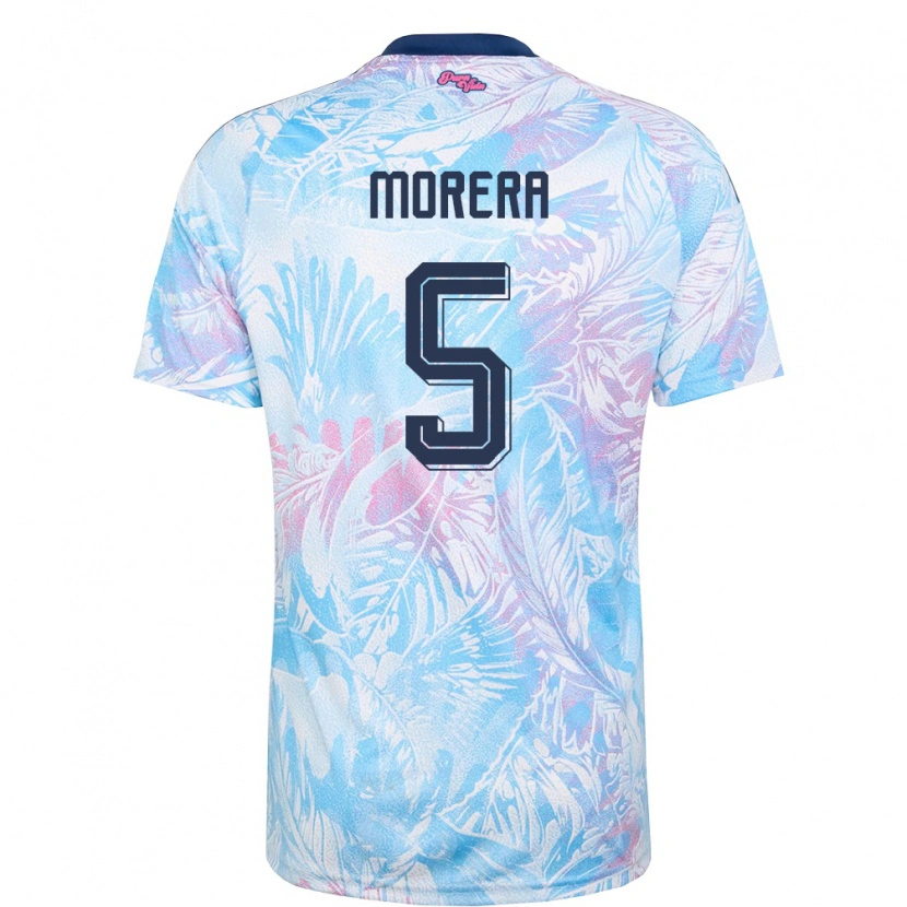 Danxen Men Costa Rica Andrés Morera #5 Sky Blue Navy Pink Away Jersey 26-28 T-Shirt