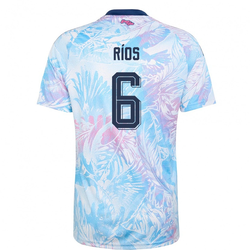 Danxen Men Costa Rica Jared Ríos #6 Sky Blue Navy Pink Away Jersey 26-28 T-Shirt