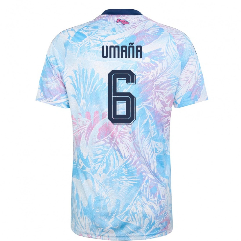 Danxen Men Costa Rica Ernesto Umaña #6 Sky Blue Navy Pink Away Jersey 26-28 T-Shirt
