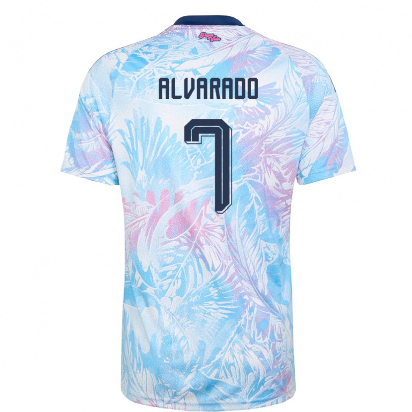 Danxen Men Costa Rica Bryan Alvarado #7 Sky Blue Navy Pink Away Jersey 26-28 T-Shirt