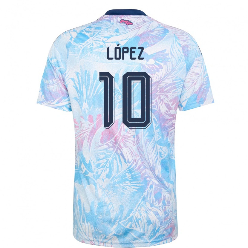 Danxen Men Costa Rica Sebastián López #10 Sky Blue Navy Pink Away Jersey 26-28 T-Shirt