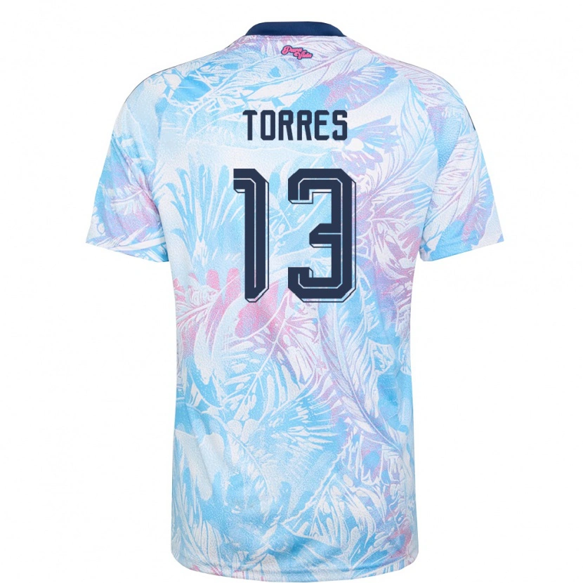 Danxen Men Costa Rica Gerson Torres #13 Sky Blue Navy Pink Away Jersey 26-28 T-Shirt