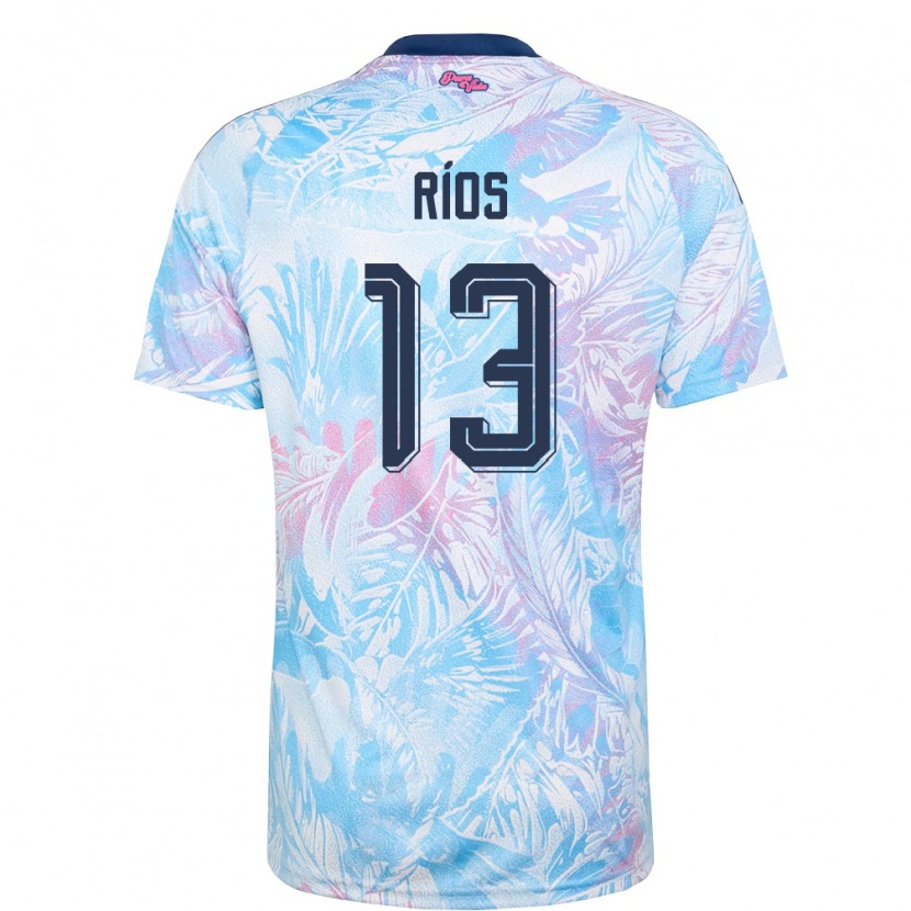 Danxen Men Costa Rica Keral Rios #13 Sky Blue Navy Pink Away Jersey 26-28 T-Shirt