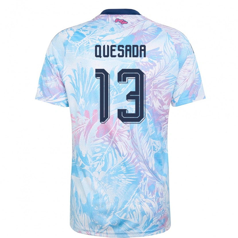 Danxen Men Costa Rica Sebastián Quesada #13 Sky Blue Navy Pink Away Jersey 26-28 T-Shirt