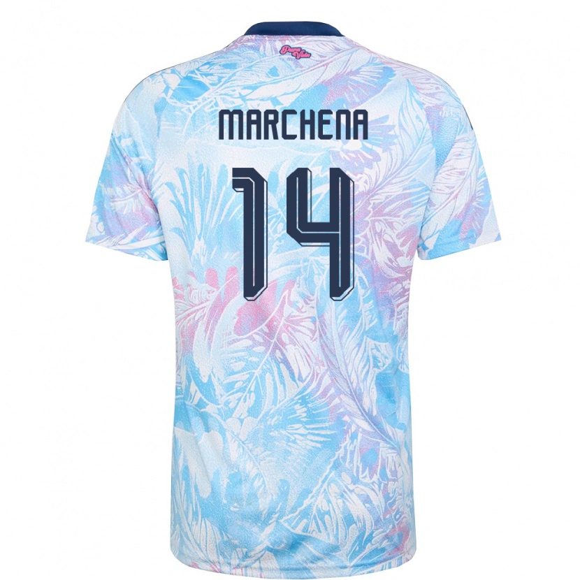 Danxen Men Costa Rica William Marchena #14 Sky Blue Navy Pink Away Jersey 26-28 T-Shirt