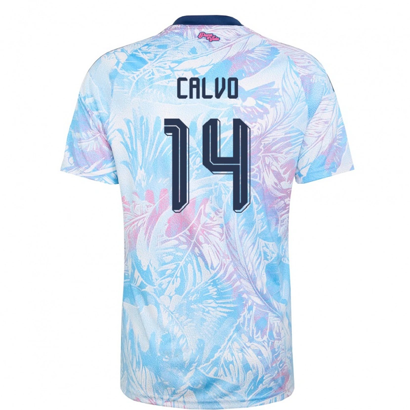 Danxen Men Costa Rica Isaac Calvo #14 Sky Blue Navy Pink Away Jersey 26-28 T-Shirt